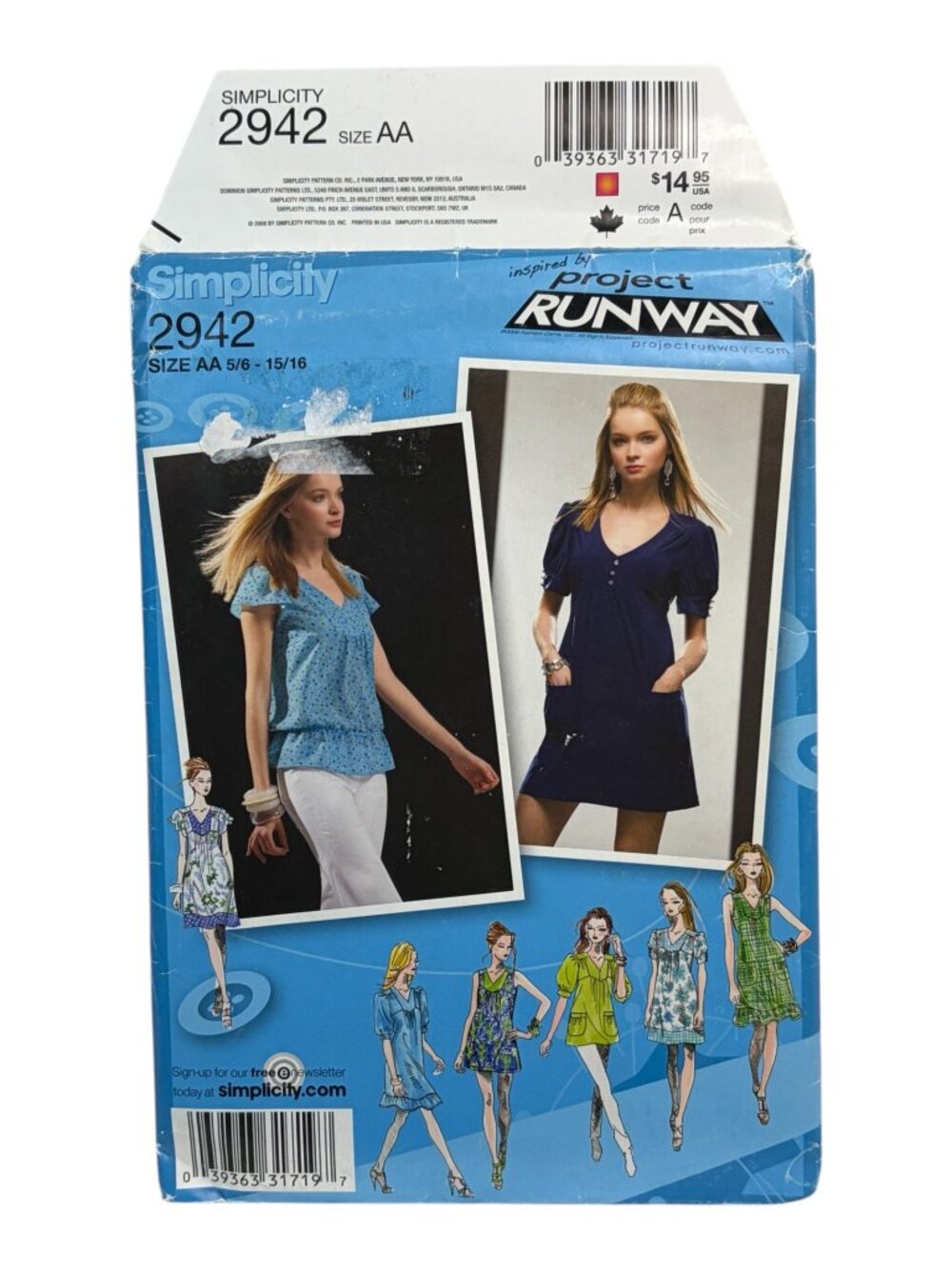 Simplicity Sewing Pattern 2942 Mini Dress Jr Plus Sz AA  5/6 - 15-16 Uncut 2008